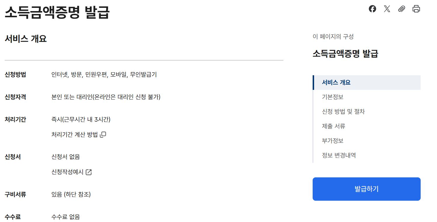 2026년 소득금액증명원 연동 신청 방법 및 제출 절차