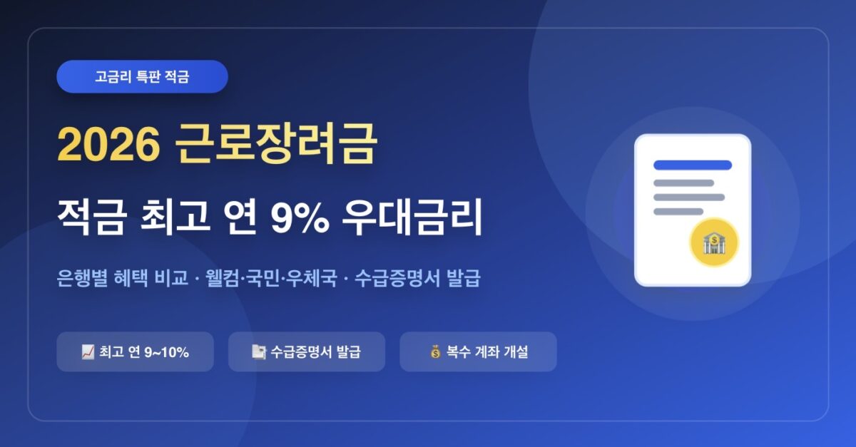 2026년 근로장려금 적금 우대금리 은행별 혜택 비교 총정리 (최고 연 9%·수급증명서)