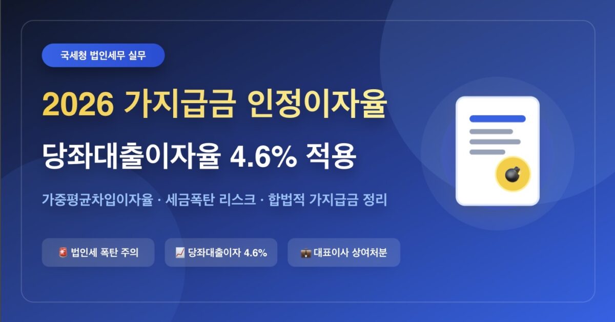 2026년 가지급금 인정이자율 계산 및 세무 리스크 처리 방법 총정리 (당좌대출이자율 4.6%)