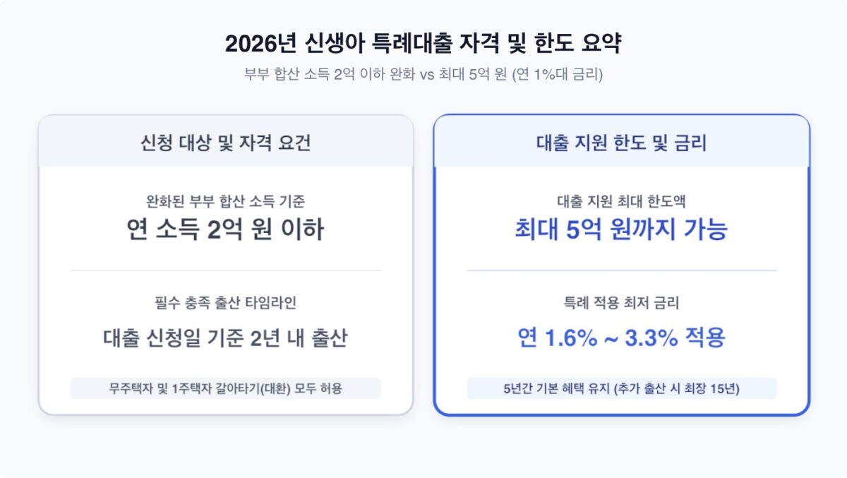 2026년 신생아 특례대출 신청 조건 및 금리 한도 총정리 (대환대출)