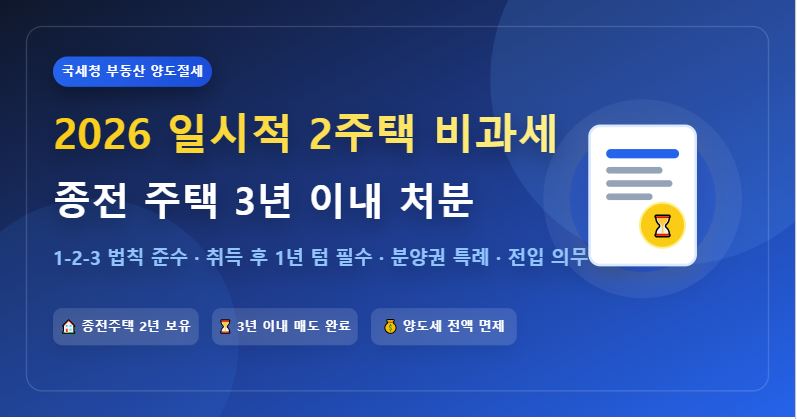 2026년 일시적 2주택 비과세 요건 및 기존주택 처분기한 총정리 (3년 이내 매도)