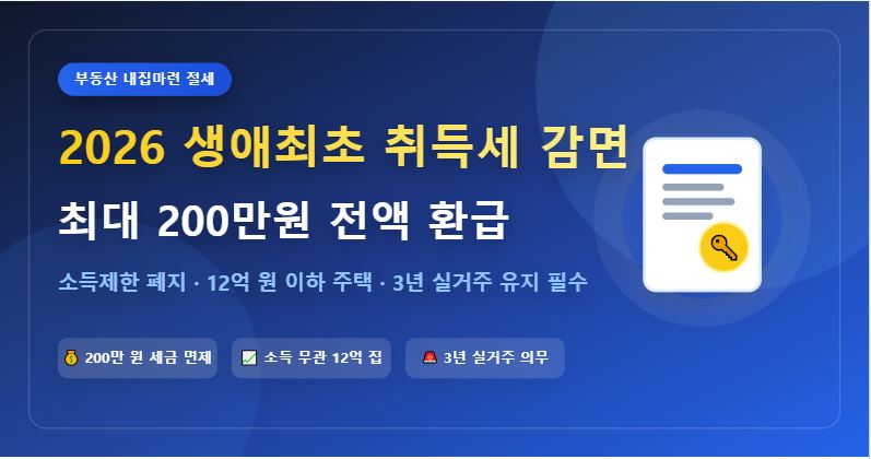 2026년 생애최초 취득세 감면 조건 및 신청 방법 총정리 (최대 200만원 환급)