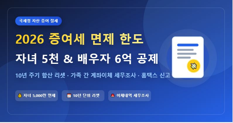 2026년 증여세 면제 한도액 및 가족간 계좌이체 주의사항 총정리 (최대 6억원)