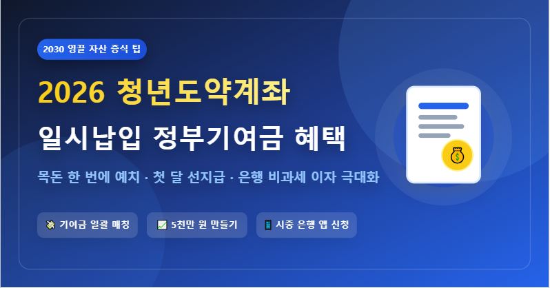 2026년 청년도약계좌 일시납입 조건 및 최대 정부기여금 수령 방법 (5,000만 원 만들기)