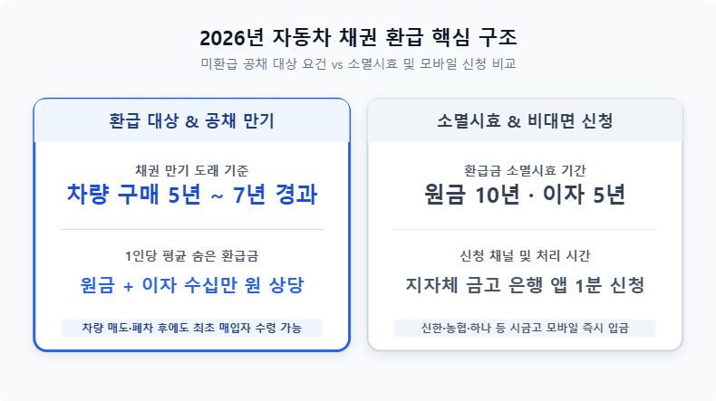 2026년 자동차 채권 환급금 조회 및 신청 방법 안내 인포그래픽